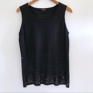 Cupio Womens Knit Tank Top Black Size L Sequined Embellished Sleeveless Shell